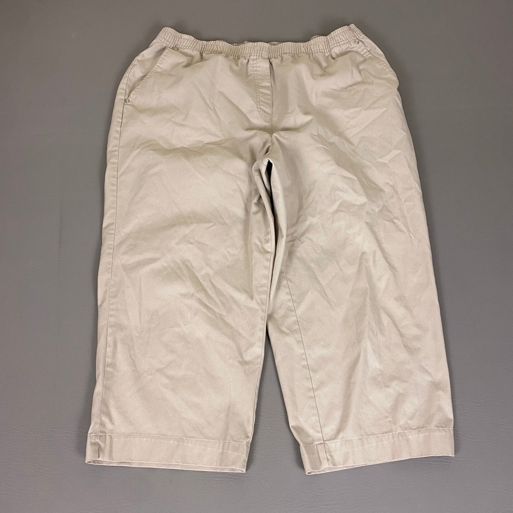 Breckenridge Cropped Pants Women 16 Khaki Beige Elastic Waist Cotton Blend Capri